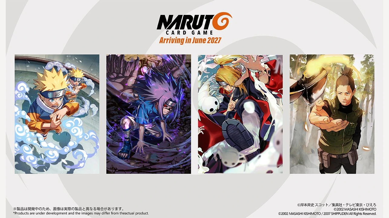 Offizielle Motive des ersten Boosters mit Naruto, Sasuke, Jiraiya und Shikamaru.