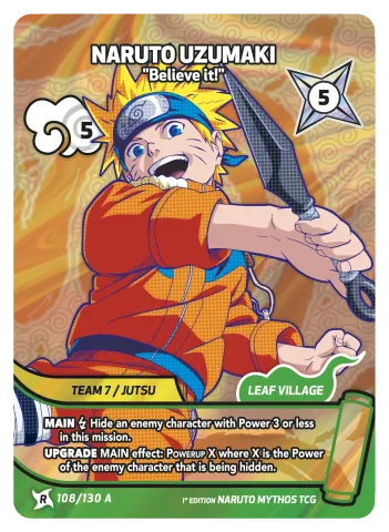 Naruto-Uzumaki-Karte aus Mythos mit eigenem Design, Nummerierung und Regeln.