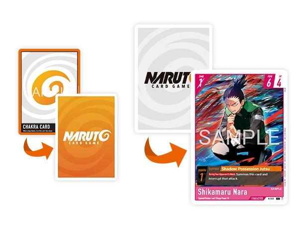 Eine verdeckt gelegte Chakra-Karte aktiviert Shikamaru Naras Schattenfesselung-Jutsu